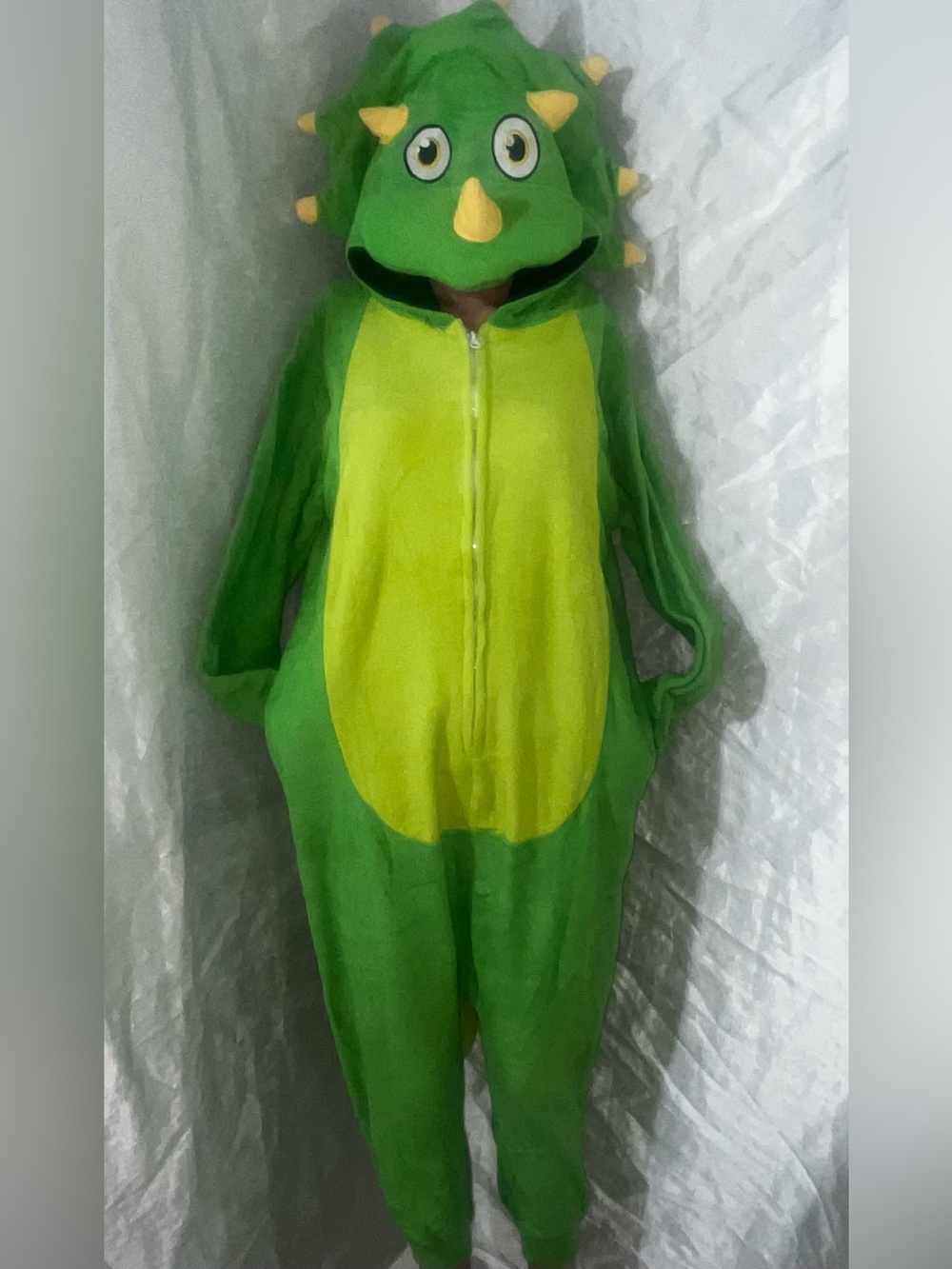 Green Women's Dinosaur  Hooded Onesie Jumpsuit - Picture 2 of 8
